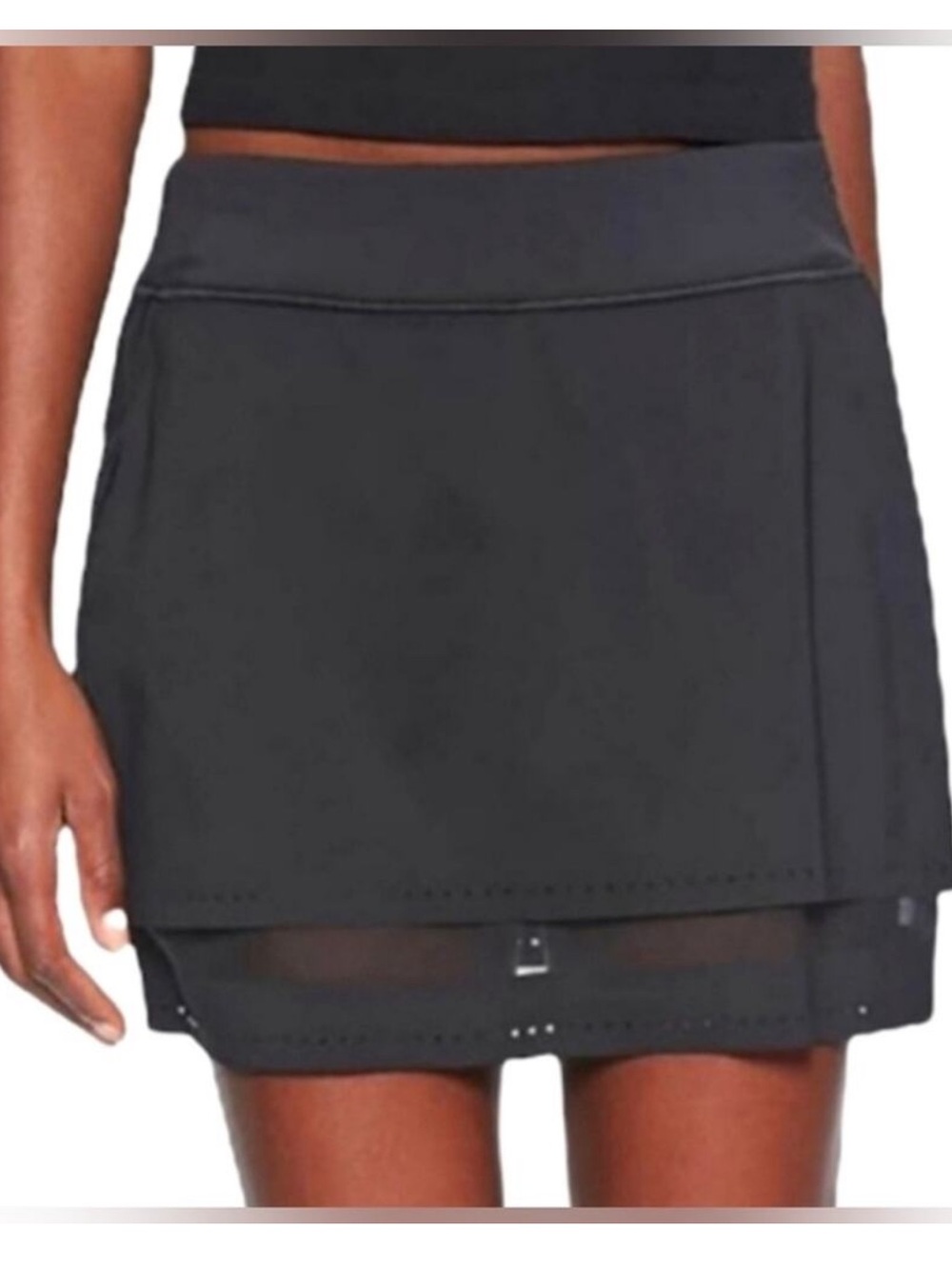 Athleta Laser Run Sheer Mesh Layered Tennis Golf Skirt Skort Black Size Medium